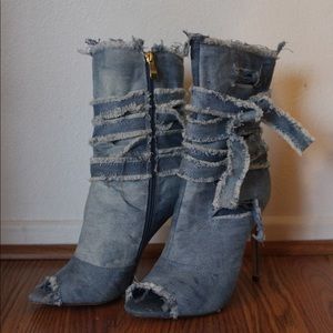 Liliana Denim Distressed Heel Bootie